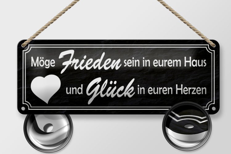 Blechschild Spruch 27x10cm Frieden im Haus Glück in Herzen Dekoration