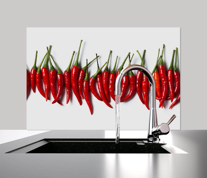 Küchen Spritzschutz | Küchenrückwand | Alu-DiBond | Fliesenschutz für den Herd und Spüle | Küche | Küchenfliesen | Fliesenspiegel | Rückwand, Größe: 60 x 40 x 0.3 cm Küchenrückwand und Spritzschutz Chili