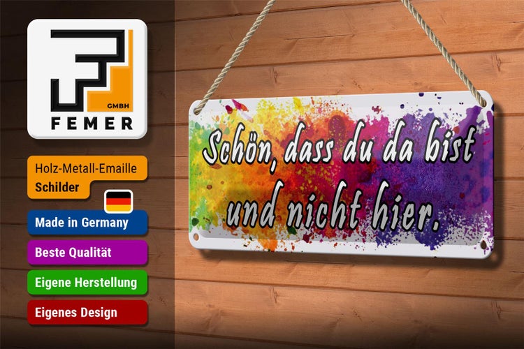 Blechschild Spruch 27x10cm schön dass du da bist nicht hier Dekoration