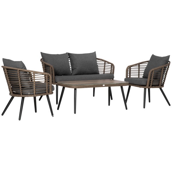 Outsunny 4-tlg. Gartenmöbel-Set, 135B x 67T x 76H cm, Aluminum, PE rattan, Polyester, Hartglas, grau