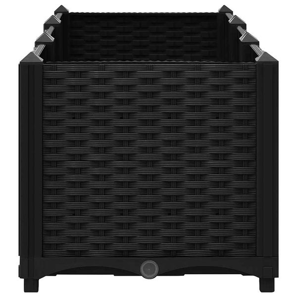 Modularer Pflanzkasten in Rattan-Optik aus Kunststoff, rechteckig.