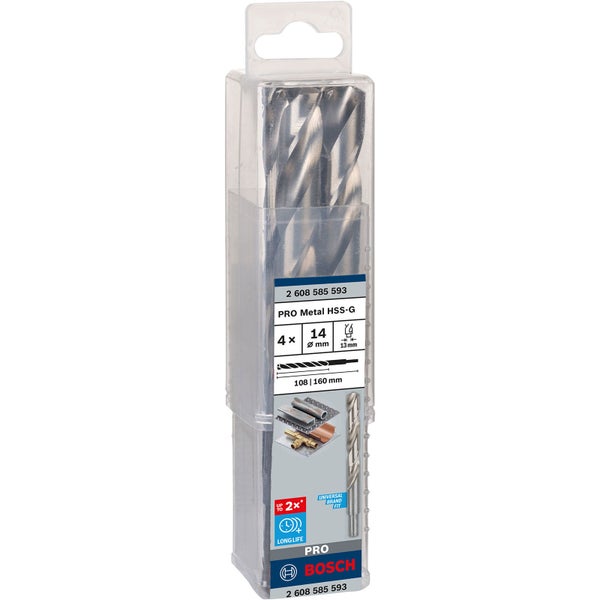 Metallbohrer Set mit 4 Stück, 14 mm Durchmesser, in Kunststoffverpackung