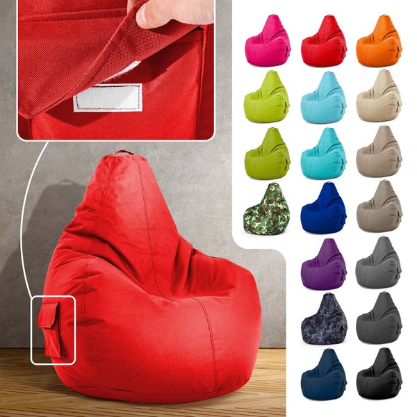 Green Bean Sitzsack mit Rückenlehne 80x70x90cm - Gaming Chair mit 230L Füllung Kuschelig Weich Waschbar - Bean Bag Bodenkissen Lounge Chair Sitzhocker Relax-Sessel Gamer Gamingstuhl Rot