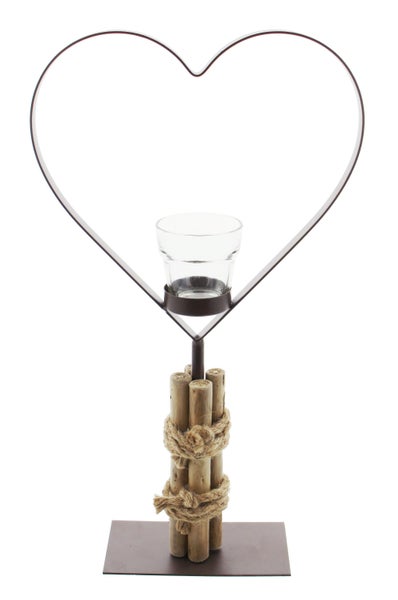 FRANK FLECHTWAREN | Teelichthalter Herz, METALL, 25 x 8 x 45 cm, Glas Ø 6 x 6 cm, ohne Teelicht
