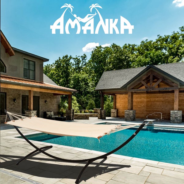 AMANKA Hängematte mit Gestell - 300x100 Garten Liege - Outdoor Indoor Hängemattengestell aus Metall