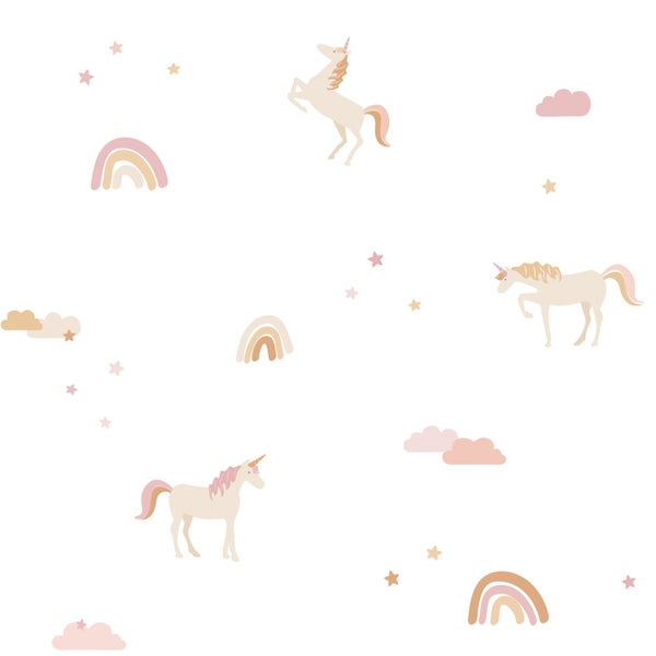 Tapete mit Einhorn-, Regenbogen-, Wolken- und Sternenmuster