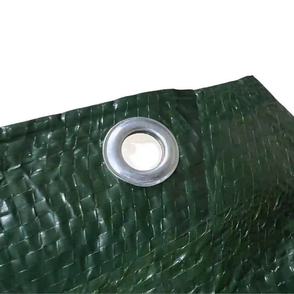 Detailansicht einer Gewebeplane mit eingearbeiteter Metallöse zur Befestigung