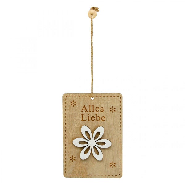 Dekoratives Holzschild mit der Aufschrift Alles Liebe und Blumenmotiv