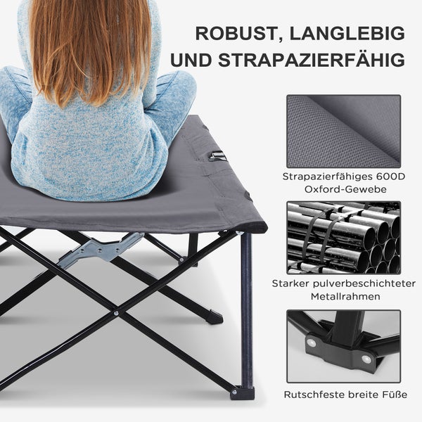 Outsunny Campingbett Klappbar für 2 Personen Feldbett Klappbett mit Tragetasche bis 136 kg belastbar Stahl Oxford Grau 193 x 125 x 40 cm