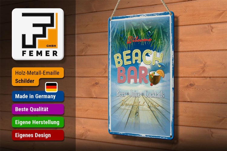 Blechschild Spruch 20x30cm Welcome Beach Bar Beer Juice