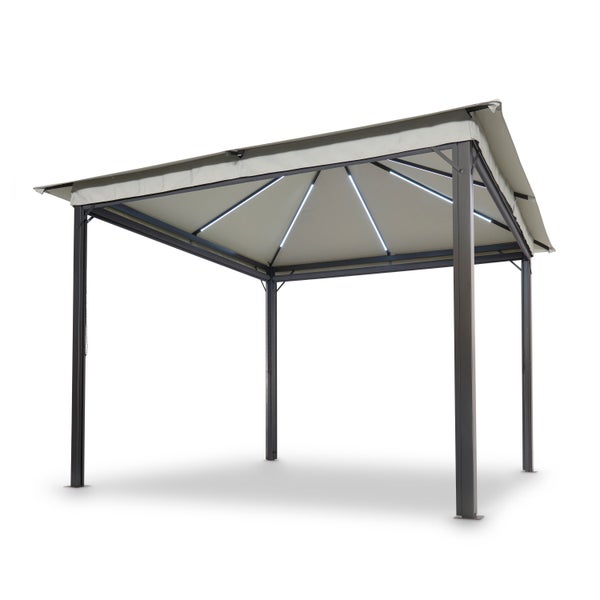 Solarpavillon Lina 3 x 3 m mit Dach und seitlichen Rollos, grau