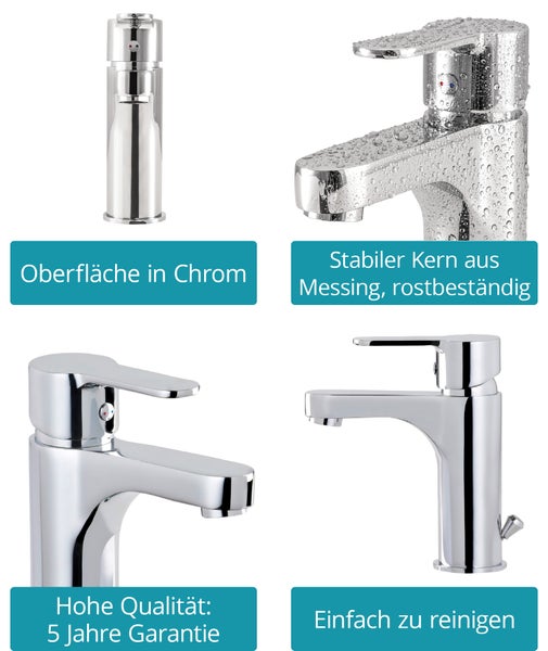 Calmwaters® Niederdruck Waschtischarmatur verchromt, inklusive Excentergarnitur, langlebige Keramikkartusche, für Anschluss an Boiler oder Warmwasserbereiter, 14PZ6184