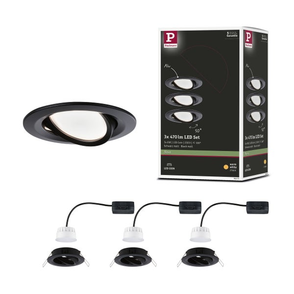 LED Einbauleuchte Nova Coin Basisset schwenkbar rund 84mm 50° Coin 3x6W 3x470lm 230V 2700K Schwarz matt