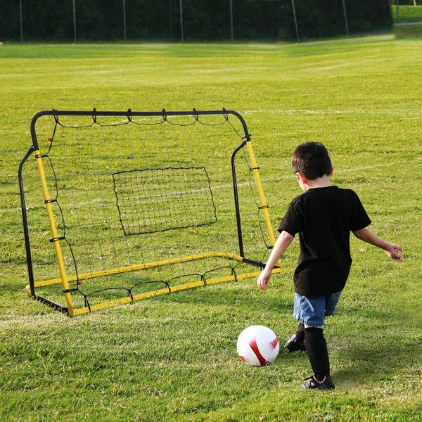 HOMCOM Kickback Fußball Rebounder, Rückprallwand Netz für Fußball, Basketball und Baseball, 184 x 63 x 123 cm, Stahl+PE, Gelb+Schwarz