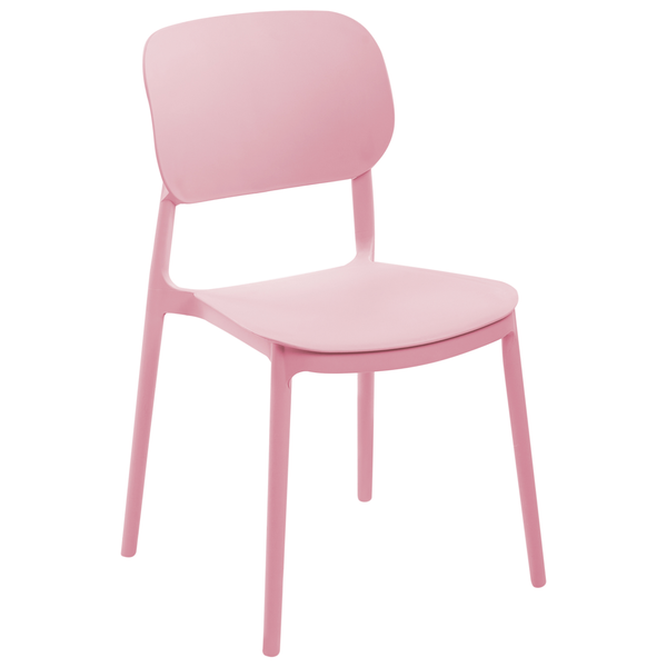Moderner Stuhl aus Kunststoff in Rosa mit ergonomisch geformter Rückenlehne und Sitzfläche.
