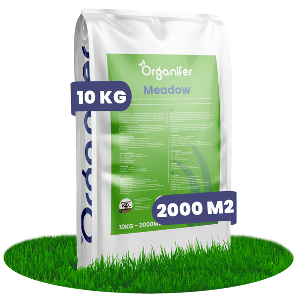Organifer Meadow hochwertige Grassamen, 10 Kilogramm Sack für circa 2000 Quadratmeter, geeignet für Pferdeweiden und Nutztierwiesen.