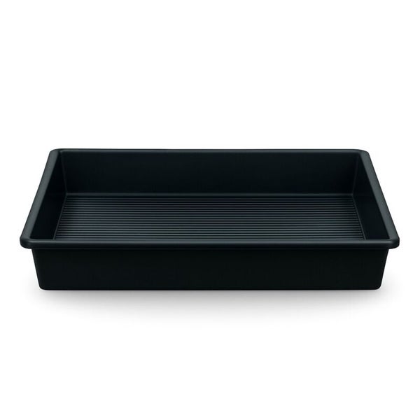 Rechteckige Schuhabtropfschale aus schwarzem Kunststoff mit geriffeltem Boden.