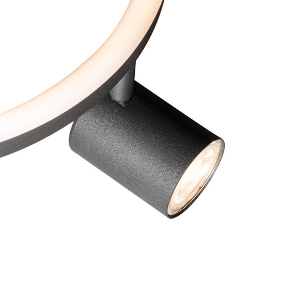 Nahaufnahme einer schwarzen LED-Deckenleuchte mit Spot