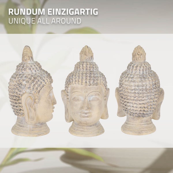 ECD Germany Buddha Figur 78 cm Beige/Grau, Kunststein Polyresin, Kopf Statue Skulptur Dekofigur Feng Shui Kunststeinfigur Dekoration Gartenfigur Asien Dekorationsobjekt Steinfigur, für Haus und Garten