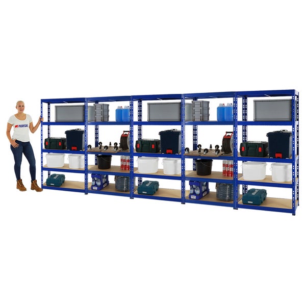 PROREGAL Mega Deal 5x Schwerlastregal Tiger HxBxT 180 x 90 x 45 cm Fachlast 265 kg 5-Ebenen Blau
