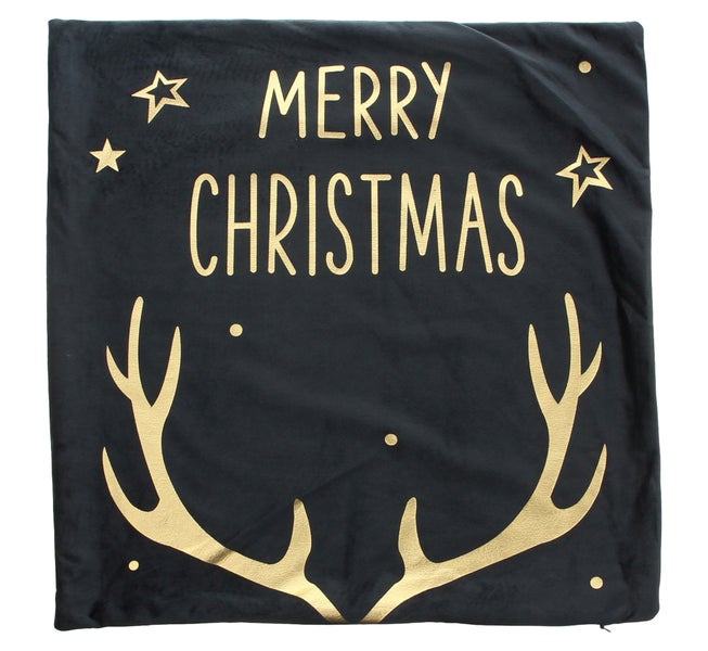 Kissen mit Merry Christmas Schriftzug und Geweih Motiv