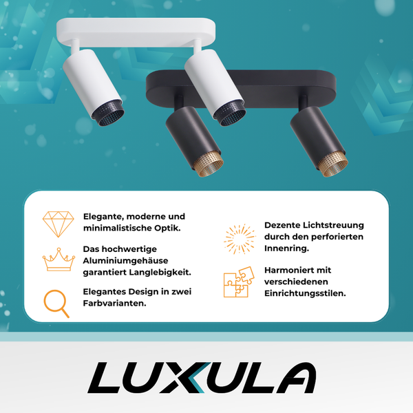 Zwei Luxula Deckenleuchten aus Aluminium mit minimalistischem Design