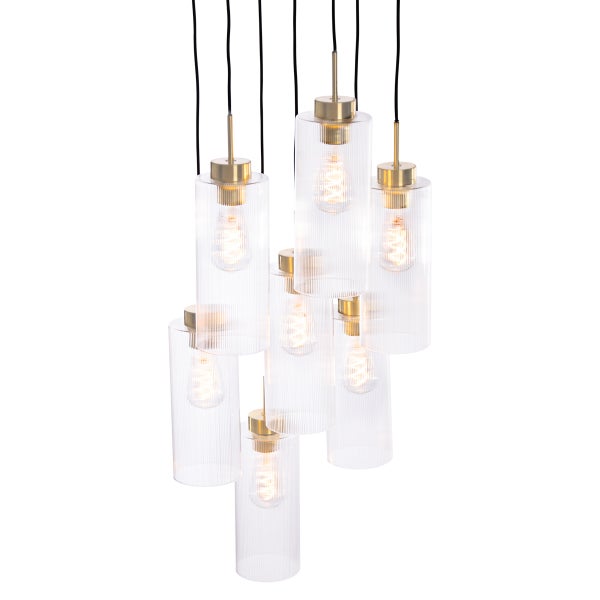 Pendelleuchte mit mehreren Lampen und Zylindern aus transparentem Glas