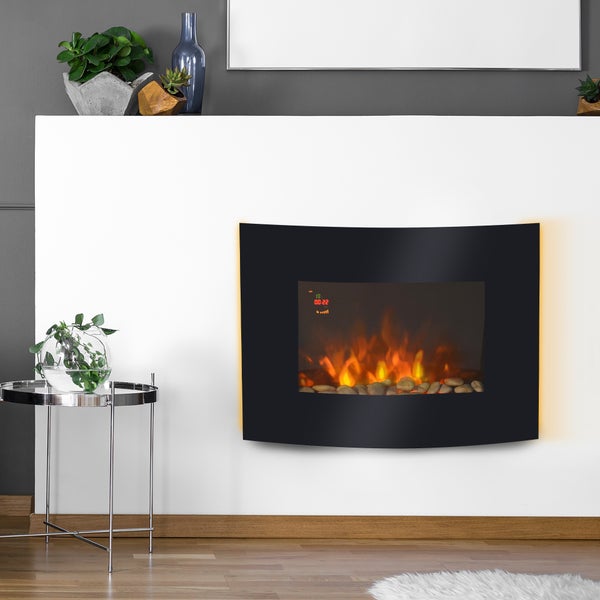 HOMCOM Elektrokamin, 65 x 11,4 x 52cm, Metall, Sicherheitsglas, Schwarz