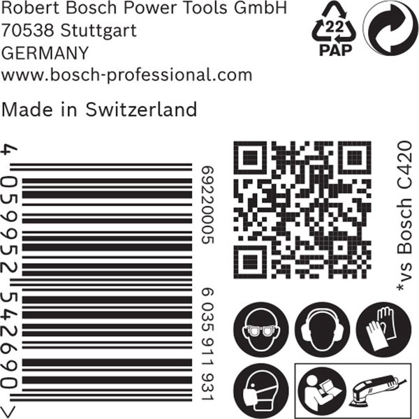 Informationen zu Robert Bosch Power Tools GmbH, Barcode, QR-Code und Sicherheitshinweise