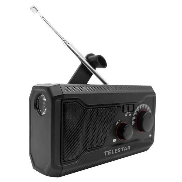 Telestar Kurbelradio mit integrierter Taschenlampe und Teleskopantenne für Empfang von Frequenzmodulation und Amplitudenmodulation