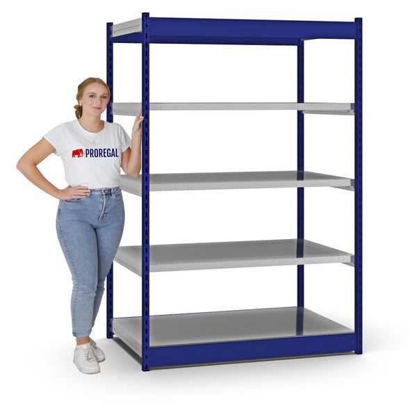 PROREGAL Fachbodenregal Stecksystem Vierkant-Profil Grundregal HxBxT 200 x 132,5 x 80 cm 5 Ebenen Einseitige Bauart Fachlast 200 kg Enzianblau