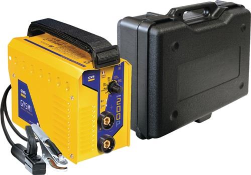 Inverter-Schweißgerät GYS GYSMI 200P mit Transportkoffer, Masseklemme und Elektrodenhalter.