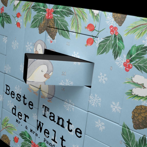 Mr. & Mrs. Panda Befüllbarer Adventskalender Pinguin Beste Tante der Welt - Blau Pastell