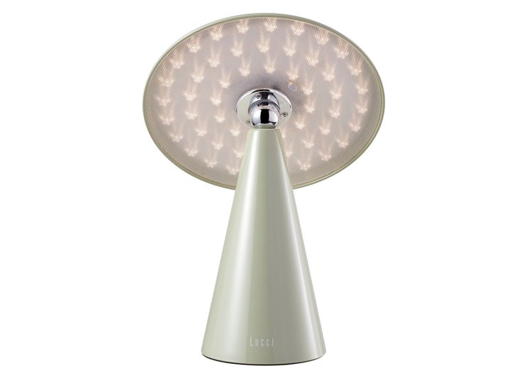 Moderne LED Tischleuchte mit konischem Fuß und runder Leuchtfläche von Lucci