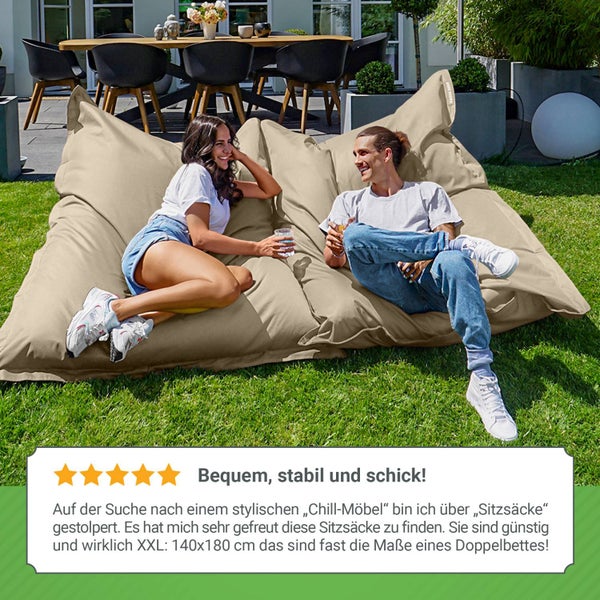 Green Bean Sitzsack XXL 140x180cm 380 Liter Kinder & Erwachsene Bean Bag EPS Perlen Füllung Riesensitzsack Groß Draußen Outdoor Liegekissen Waschbar Wetterfest Lounge Sitzkissen Bodenkissen Beige