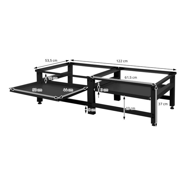 ML-Design Doppel Waschmaschinen-Untergestell mit 2 ausziehbaren Ablagen, Schwarz, Stahl, bis 2x 150kg + 10 kg, verstellbare Füße, Waschmaschinensockel 2-Fach, Doppeluntergestell Doppelpodest Erhöhung