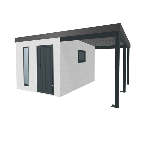 Gartenhaus mit Carport und Fenster