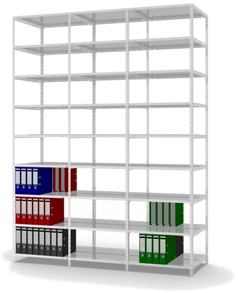 PROREGAL Aktenregal Schraubsystem Grundregal HxBxT 290 x 75 x 60 cm 9 Ebenen Fachlast 90 kg Mit Deckboden Beidseitig Nutzbar Lichtgrau
