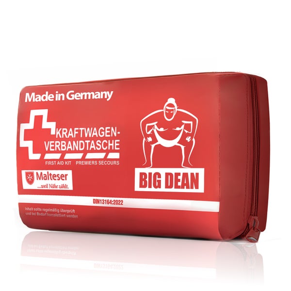BigDean Verbandskasten MADE IN GERMANY  in rot – Verbandstasche nach DIN 13164:2022 - Erste Hilfe Set für das Auto europaweit einsetzbar – KFZ Verbandskasten 2025