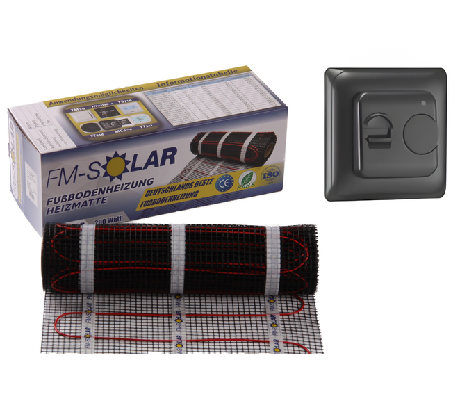 FM Solar elektrische Fußbodenheizung Heizmatte mit Thermostat und Montagezubehör in Originalverpackung