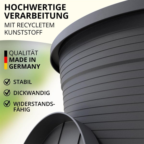 Plastard Blumentopf Terra Ø 54 cm Anthrazit mit Untersetzer, wetterfester Pflanzkübel, Pflanztopf, Blumenkübel, Übertopf aus Kunststoff mit Überlauf