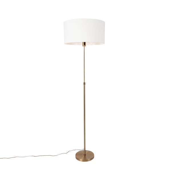 QAZQA - Design Stehlampe verstellbar Bronze mit Schirm weiß 50 cm - Parte I Wohnzimmer I Schlafzimmer - Stahl Rund - LED geeignet E27