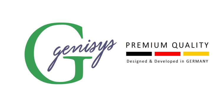 Genisys Logo und Siegel für Premium Qualität, entworfen und entwickelt in Deutschland