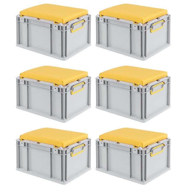 PROREGAL SparSet 6 x Eurobox NextGen Seat Box Gelb HxBxT 26,5 x 30 x 40 cm 20 Liter Griffe Geschlossen Eurobehälter Sitzbox Transportbox