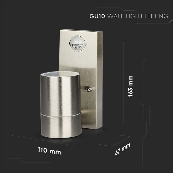 V-TAC VT-7621PIR - GU10 Außenbeleuchtung - Wand - Armaturen - Edelstahl - IP44