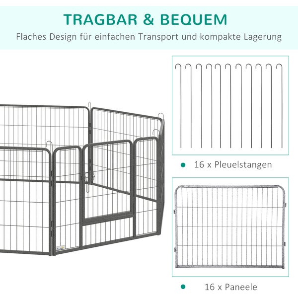 PawHut Freilaufgehege, 80L x 1,5B x 60H cm, Stahl, Grau