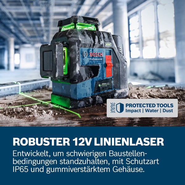 Bosch Professional 12V Linienlaser mit grünen Laserstrahlen für den Innenausbau