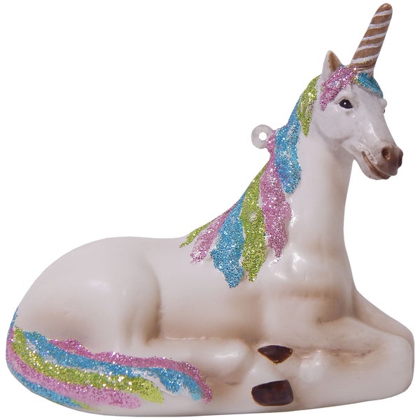 Einhorn liegend 9 cm, Glasornament, mundgeblasen und handekoriert, 1 Stck.