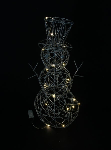 FRANK FLECHTWAREN | LED-Schneemann Silver, Höhe 50 cm, METALL, KUNSTSTOFF