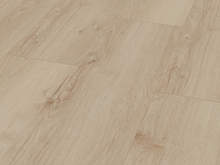 Laminatboden in Eichenholzoptik mit natürlicher Holzmaserung und Astlöchern